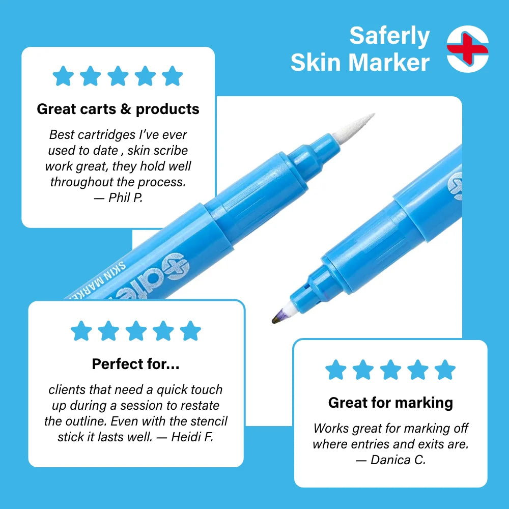 Saferly fine tip surgical skin marker in white and violet with precise tip for accurate skin marking during medical procedures
