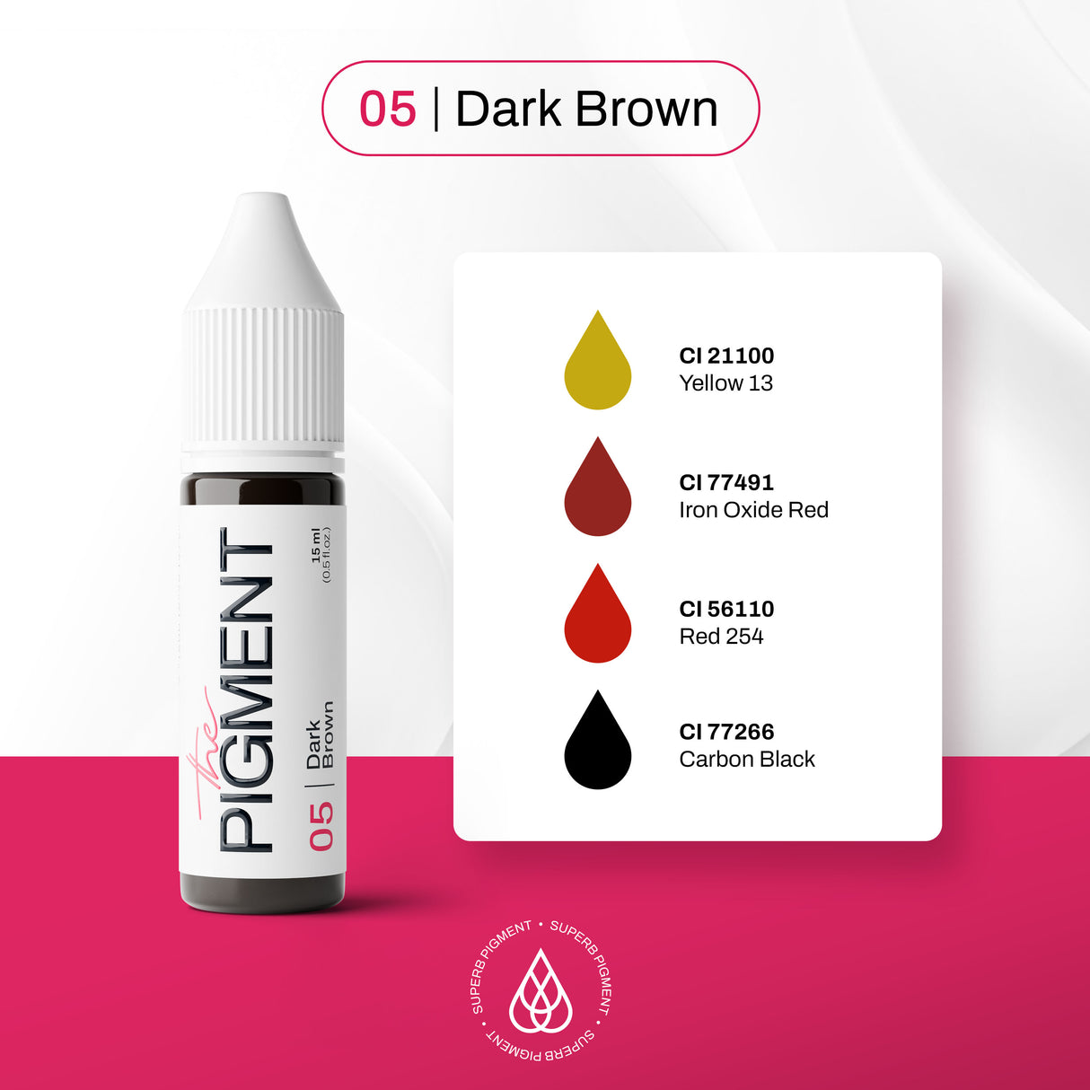 The Pigment 05 Dark Brown pigment details for controlled brow colour