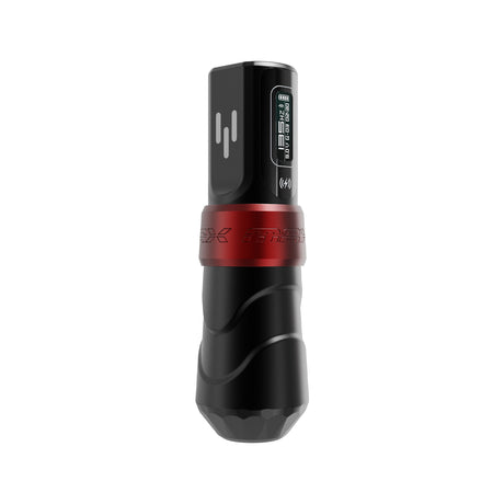 FK Irons Flux Max Yomico Red/Black wireless tattoo machine side view