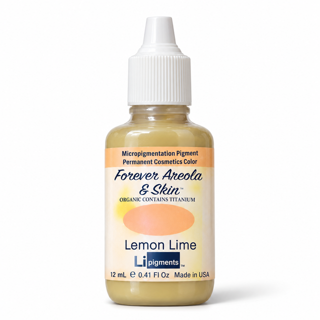 Li Pigments Forever Areola & Skin Lemon Lime Pigment 12ml - bottle on white background with soft shadow