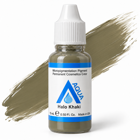 Li Pigments Aqua Halo Khaki Pigment 15ml — bottle with a liquid pigment colour swipe