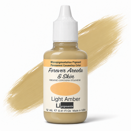 Li Pigments Forever Areola & Skin Light Amber Pigment 12ml - bottle with liquid pigment colour swipe