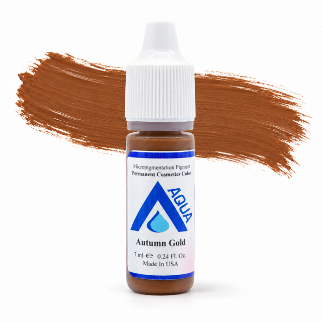 Li Pigments Aqua Autumn Gold Pigment 7ml — product bottle with colour brushstroke