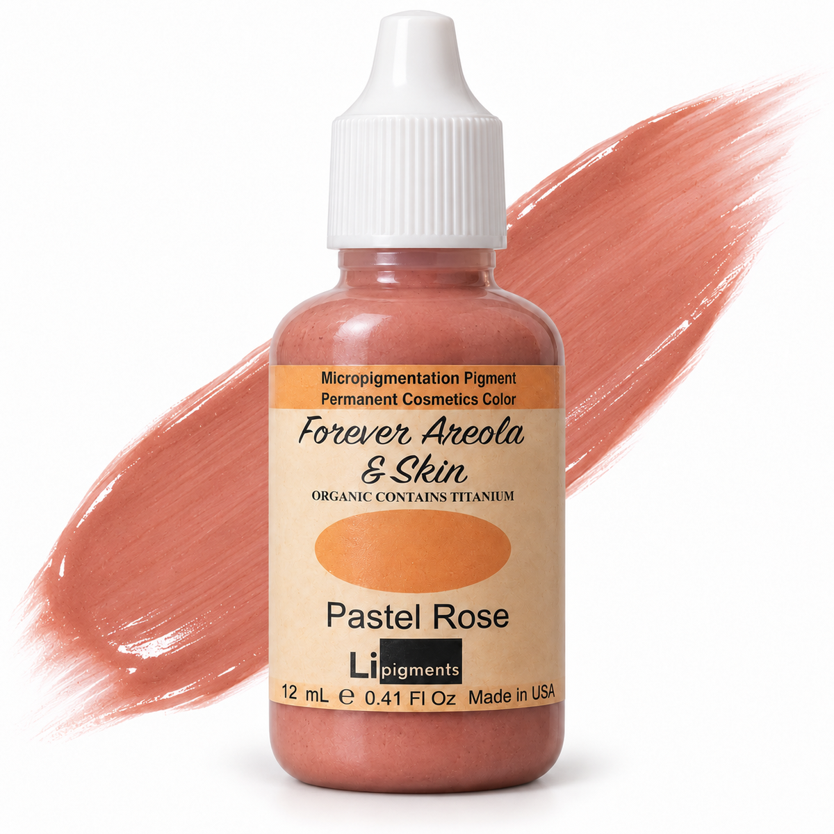 Li Pigments Forever Areola & Skin Pastel Rose 12ml — bottle with illustrative liquid pigment colour smear