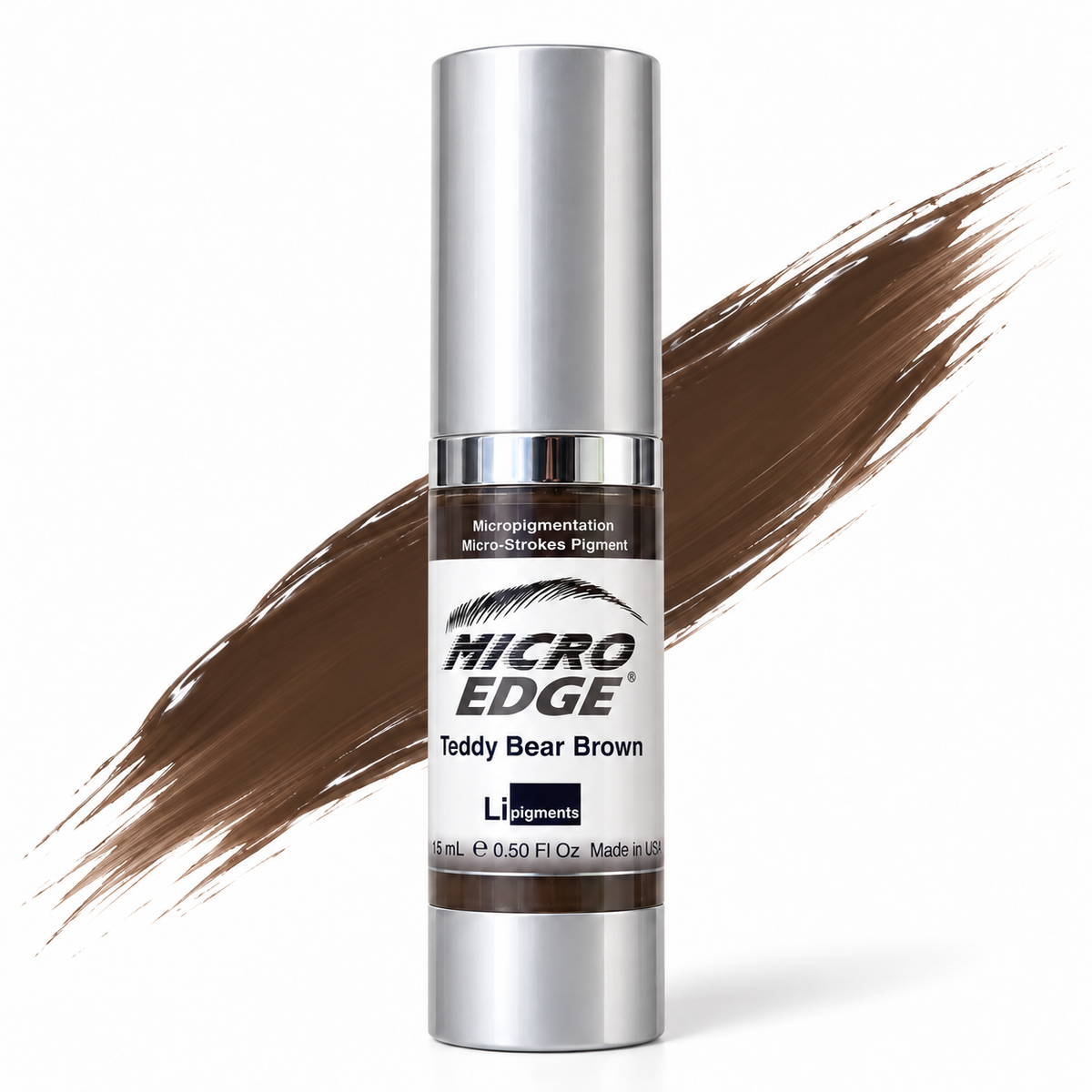 Li Pigments Micro Edge Teddy Bear Brown Pigment 15ml — bottle with a liquid pigment colour swipe