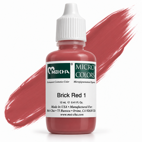Mei-Cha Micro Colors Brick Red 1 Pigment 12ml — bottle with pigment colour smear