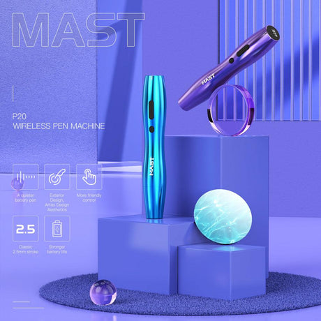 Mast P20 Machine Wireless Blue Tattoo And PMU Pen - BVShop