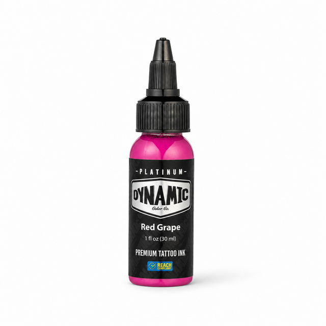 Platinum By Dynamic Tattoo Ink Red Grape 30ml bottle on a white background with a natural shadow