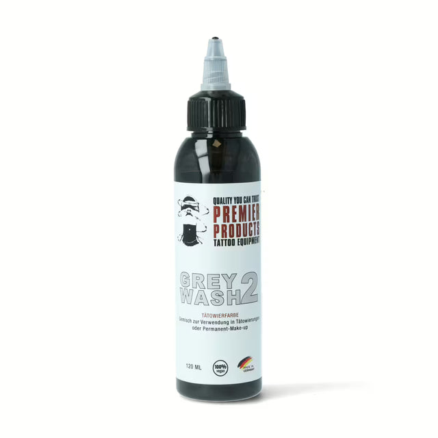 Greywash 2 pigment bottle by Premier Products Ink, 120ml, showing the grey pigment liquid in a clear container.