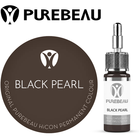 Purebeau Black Pearl 10ml HiCON eyebrow pigment bottle and colour swatch