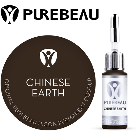 Purebeau Chinese Earth 10ml HiCON eyebrow pigment bottle and colour swatch