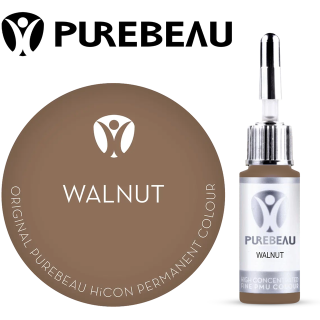 Purebeau Walnut 10ml HiCON eyebrow pigment bottle and colour swatch
