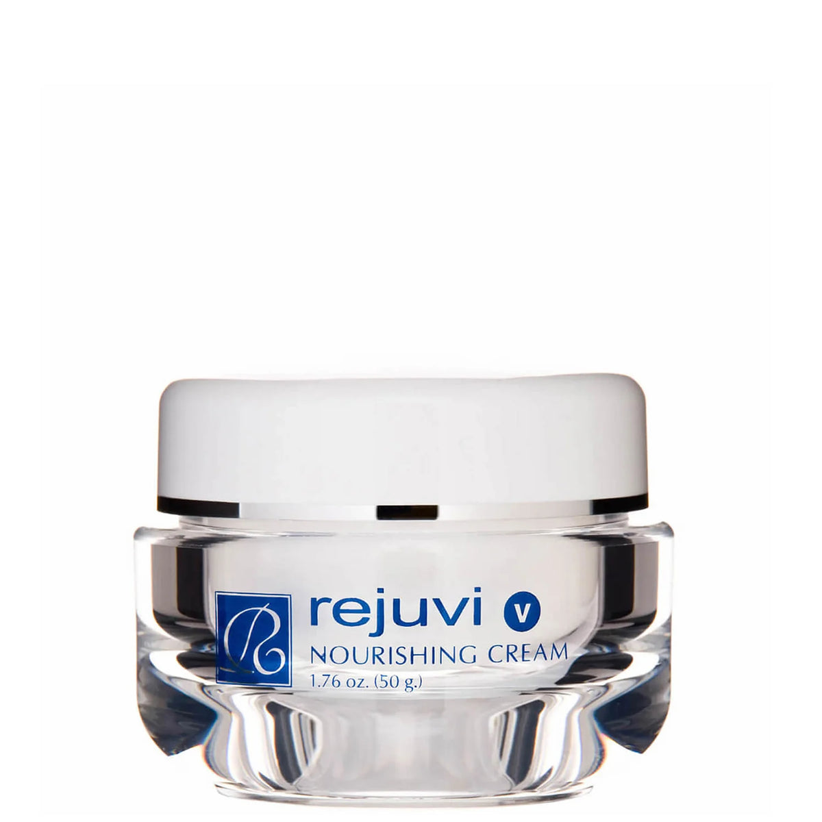 Rejuvi v Nourishing Cream 50g, reflective 50g jar with a white lid