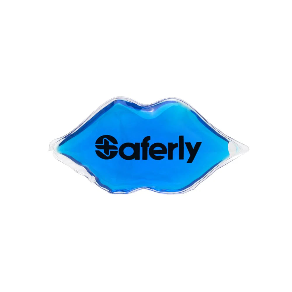 Saferly Lips Ice Pack for cold therapy, flexible gel pack designed for soothing lip and facial pain relief.