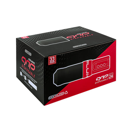 FK Irons Flux Classic disposable foam grip, 33mm diameter, shown in a box, designed for tattoo machines for comfortable handling.