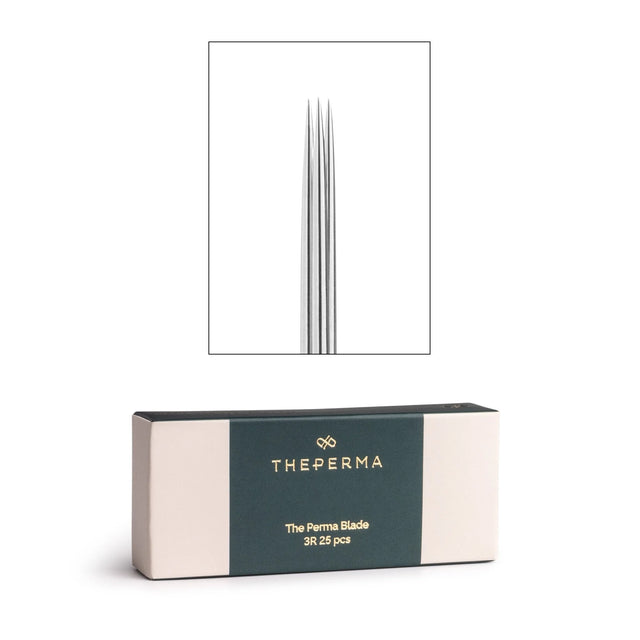 Set of 25 The Perma Microblading Blades 3R for precise eyebrow tattooing and microblading procedures.