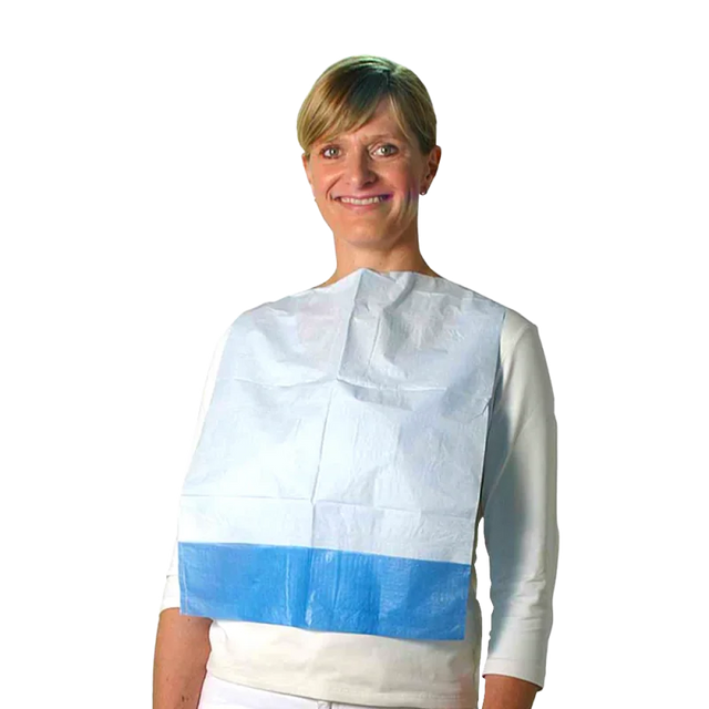UNIGLOVES Disposable Bibs with Collecting Blue PE Pocket 50pcs - BVShop