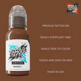 World Famous Limitless Tattoo Ink Brown 1 30ml - BVShop
